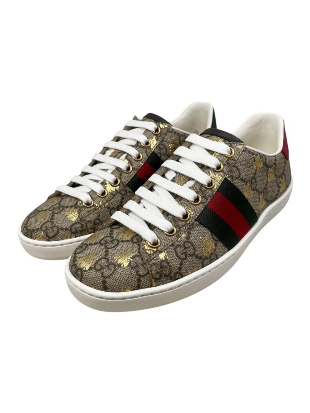 Gucci Sneakers Logo Bee GG Supreme Web Stripe Beige Green